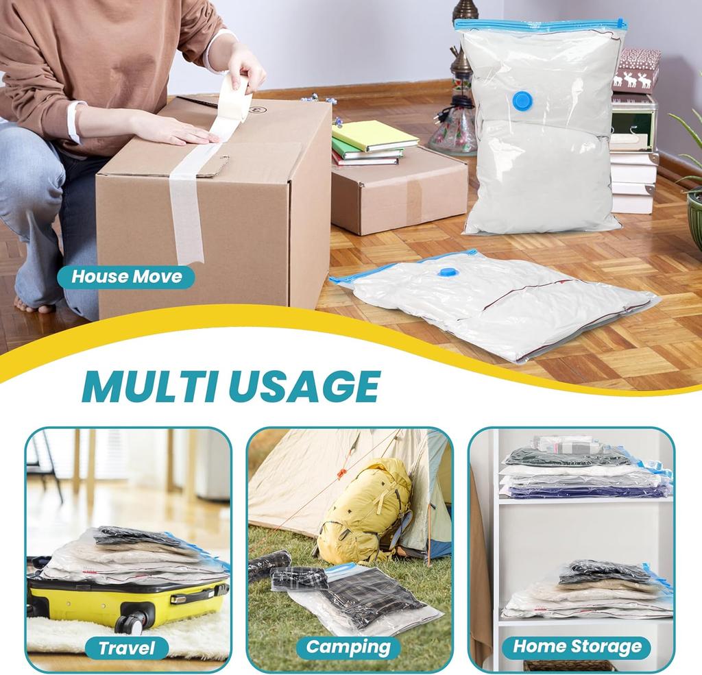 10 Pack Vacuum Storage Bags Large Vacuum Seal Bags for Clothing, Space Saver Bags for Travel Lugggage Organizer Bedding