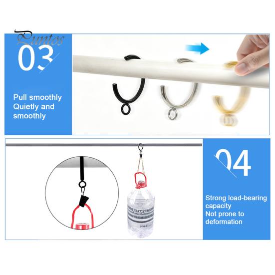 Silent Curtain Hooks for Rods 10Pcs C Shaped Rings, Heavy Duty Bypass Metal Anti Rust Hardware Passing Drapery Rings with Eyelets French Return Smooth