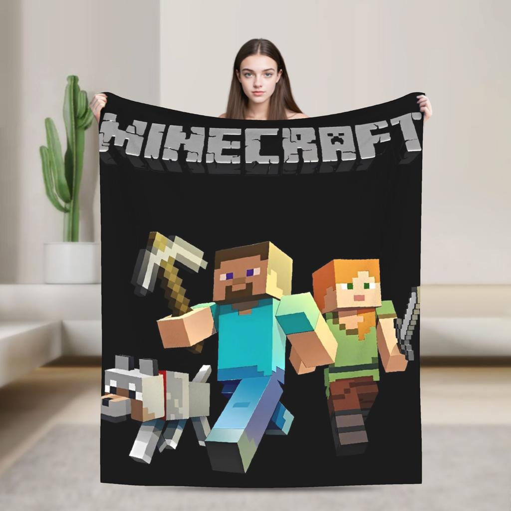 Super Soft Plush Bedding Throws Cartoon Mines Pixels Game  Blankets  For Couch Bed Camping Flannel Bedspread Bed Cover