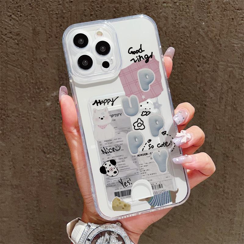 Card Slot Holder Silicone Wallet Pocket Case For Xiaomi Redmi Note 12 13 Pro iPhone 17 Air 16 15 14 13 Samsung S23 S24 S25 Cover Clear Phone Bumper