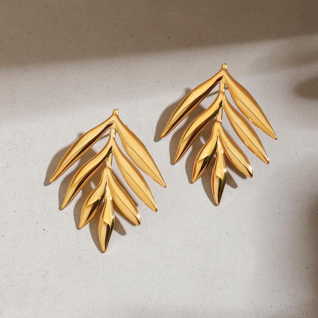 Yori Trendy Daily Stainless Steel Leaf Earrings Chic Golden PVD Plated Fashion Charm Handmade Jewelry 2025