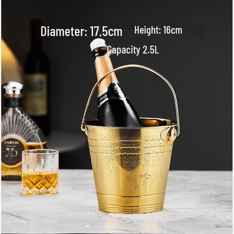 3L Double-Layer Insulated 304 Stainless Steel Ice Bucket with Thickened Handle for Wine & Beer