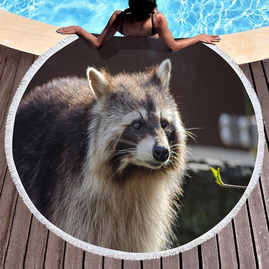 Wild Animal Raccoon Round Beach Towel Soft Microfiber Beach Blanket Sand Free Quick Dry Circle Bath Towel Absorbent Yoga Mat