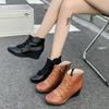 Fashion Wedge Heel Boots Autumn New Round Toe Front Lace-Up Side Zipper Soft Sole Anti-Slip Wear-Resistant Single Boots