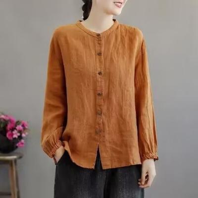 Literary Retro Shirt Women's Spring and Autumn Large Size Long-sleeved Loose Casual Lantern Sleeve Shirt