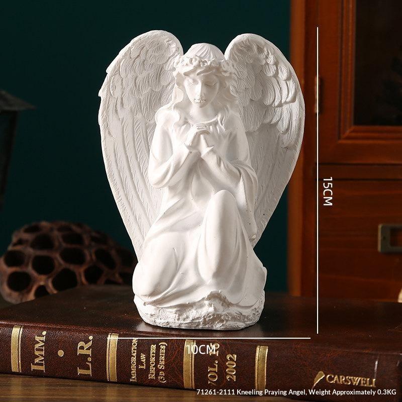 White Resin Praying Angel Figurines With Delicate Wings Floral Crown For Home Desktop Shelf Decor