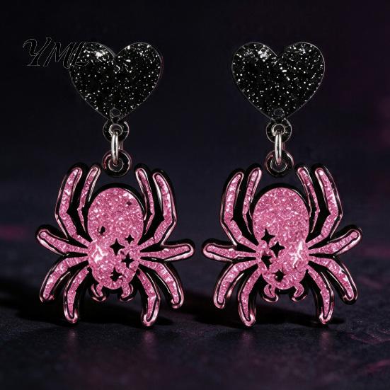 Lightweight Acrylic Jewelry 1 Pair Halloween Theme Earrings for Women, Gothic Pink Spider Party Accessories Dangle Drop Earrings, Spooky Holiday