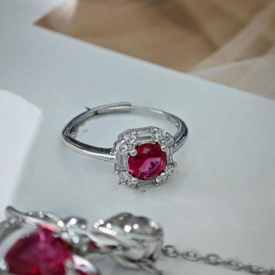 Red Zircon Love Heart Jewelry Set Rhinestone Necklace Stud Earrings Ring Set Romantic Accessories for Birthday Valentine's Day Gift