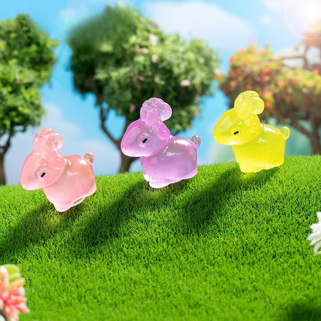 6pcs Luminous Goat Figurine Landscape Home Kawaii Room Decor Dollhouse Miniature Figurines Fairy Garden Decoration Accessories