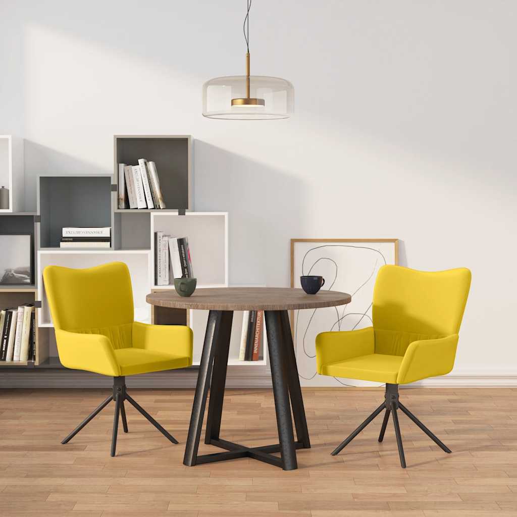 Dining Chairs 2 Pcs Swivel Yellow Velvet
