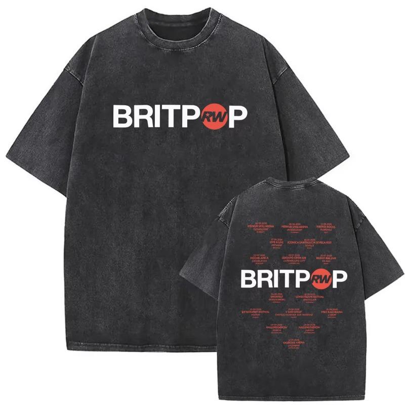 Vintage Washed Robbie Williams BRITPOP Tour 2026 Double Sided T Shirt Men's Women Clothing Fashion High Quality Cotton T-shirts