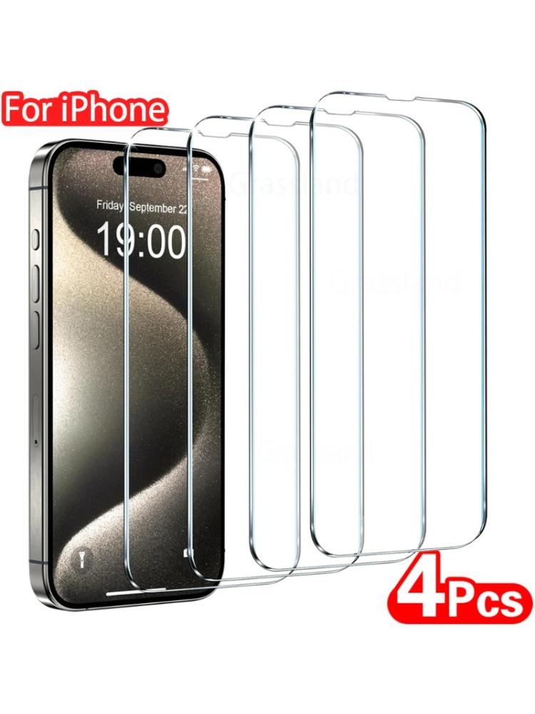 

4Pcs Tempered Glass For iPhone 16 15 14 13 12 11 Pro Max Screen Protector For iPhone 7 8 Plus X XS Max XR Protective Glass Film