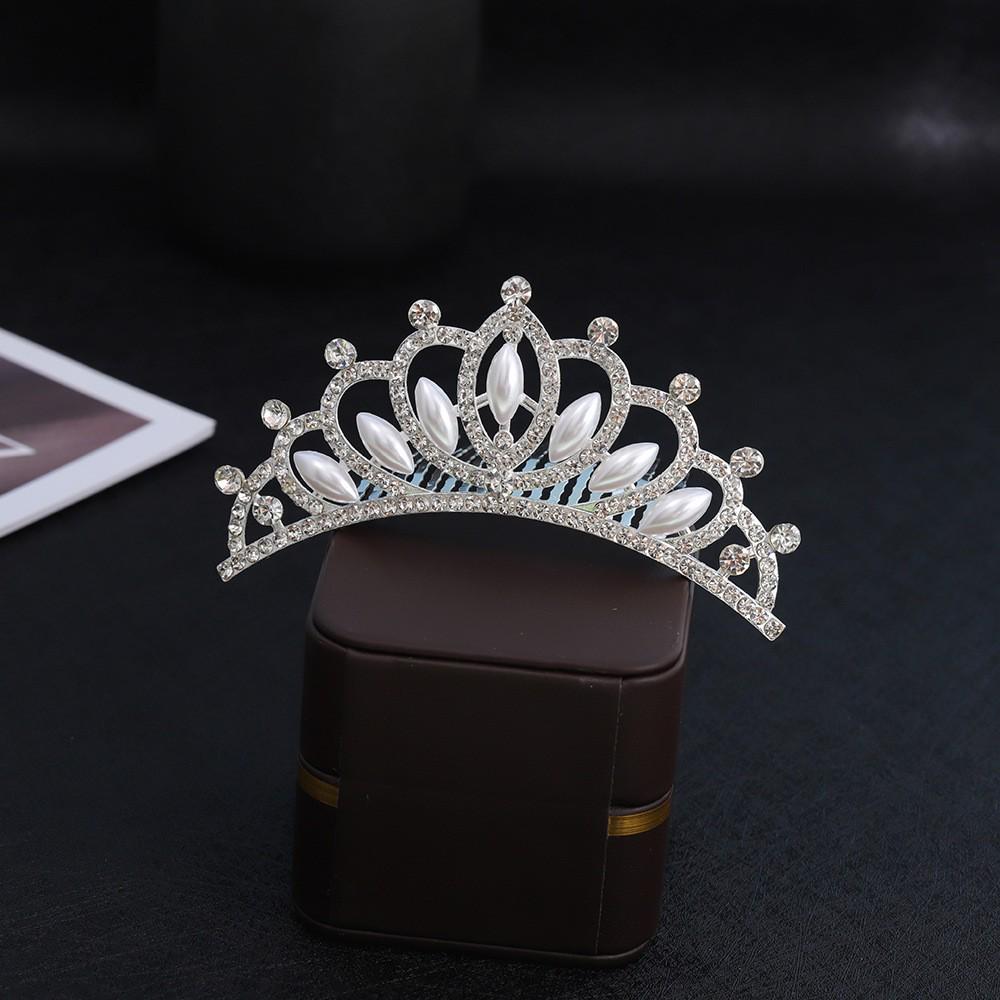 Children's Rhinestone and Pearl Hair Comb Crown for Weddings and Photo Shoots