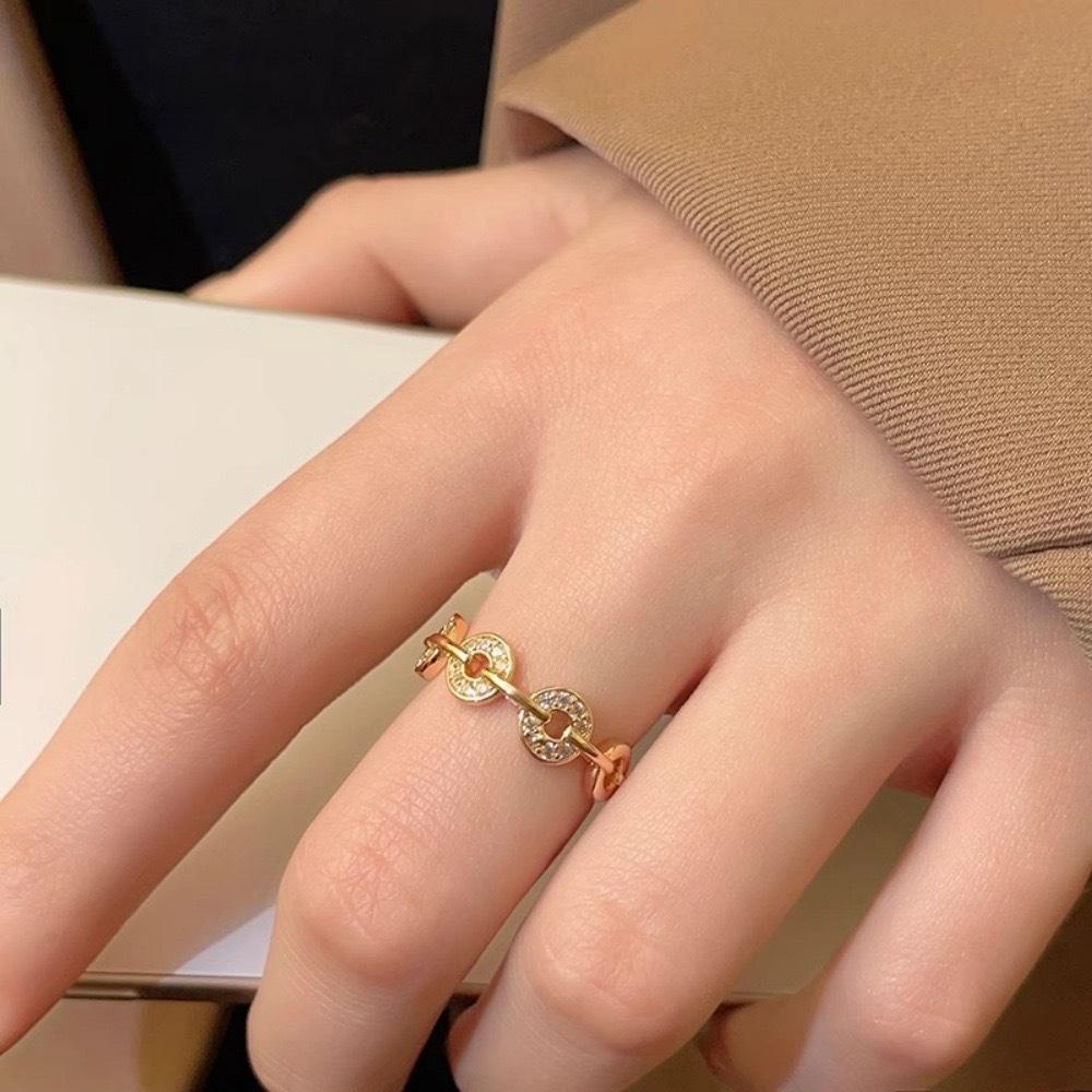 Lucky Coin Ring Female Niche Design High-end Chain Micro-inlaid Hollow Ring Chinese Antique Jewelry