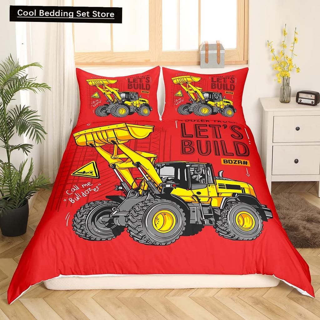 Construction Tractor Truck King Queen Duvet Cover Excavators Crane Bedding Set Vehicle Quilt Cover Polyester Comforter Cover