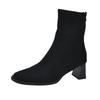 2025 Winter Women's French-Style High-Heeled Ankle Boots: Chunky Heel, Square Toe, Versatile, Fleece-Lined Fashion