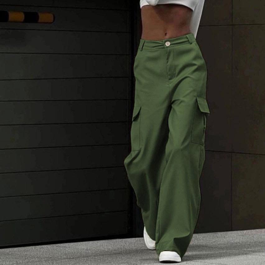 Women's Street Style Design Sports Pants Fashion Solid Color Female High Waisted Straight  Cargo Trousers