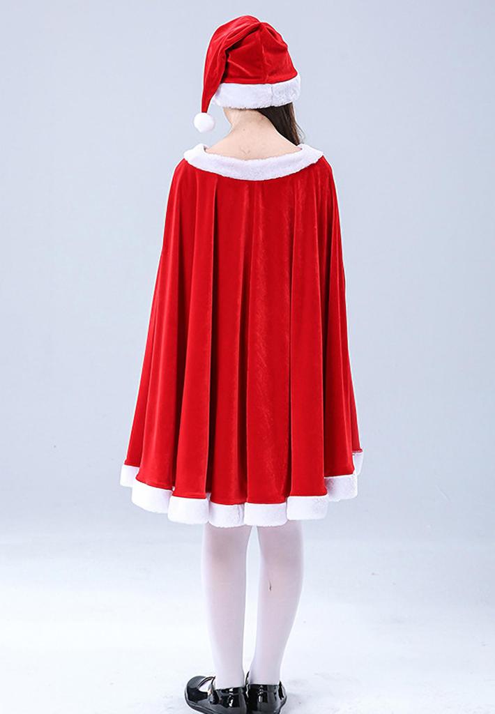 MiniAya Tomtekostym för Flickor, Juloutfit med Kappa och Hatt, Söt Röd och Grön Poncho, Fluffig Jultomtekostym för Flickor, Perfekt