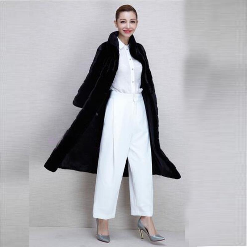 Women's Mid-Length Black Stand-Up Collar Mink Fur Coat
