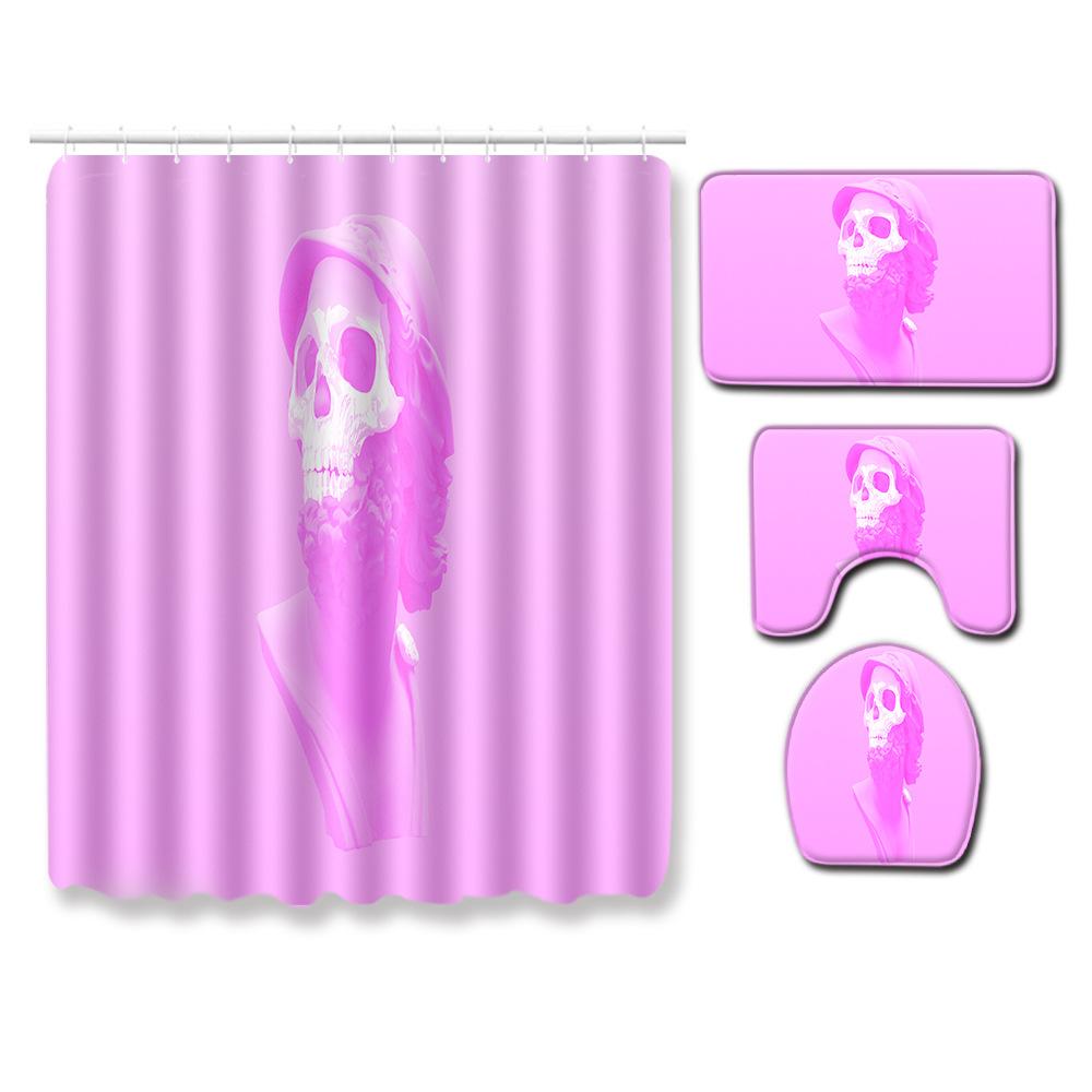 Skull Shower Curtain Floor Mat Combination Four-Piece Set Bathroom Toilet Carpet Shower Room Mat Foot Mat