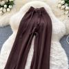 Herbst Winter Damen Lässiger Stil Gestrickter Pullover Kordelzug Weites Bein Hausanzug Hose