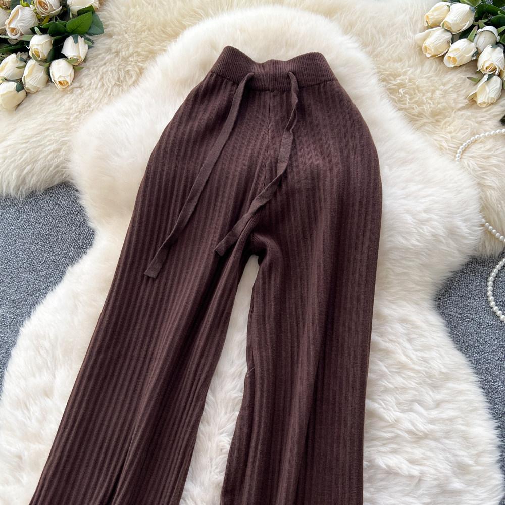 Herbst Winter Damen Lässiger Stil Gestrickter Pullover Kordelzug Weites Bein Hausanzug Hose
