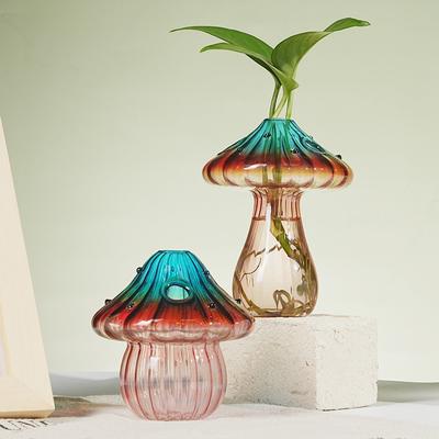 Bunte Glaspilz-Vase für Pflanzenpräsentation Heimdekoration Tischmittelstück Hydroponische Aromatherapie-Vase Schreibtisch-Kunstdekoration