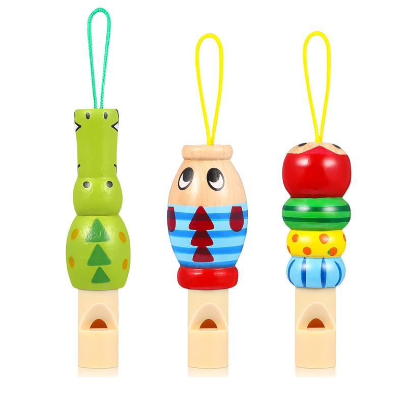 6Pcs Animal Wooden Whistles Animation Music Instruments Party Favors Developmental Educational Toys For Baby Kids Kindergarteners
