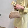 Summer Beach Straw Bags Exquisite Gold Chain Party Banquet Purse Hand Woven Handbag Female Clutch Bag Shoulder Crossbody Bags