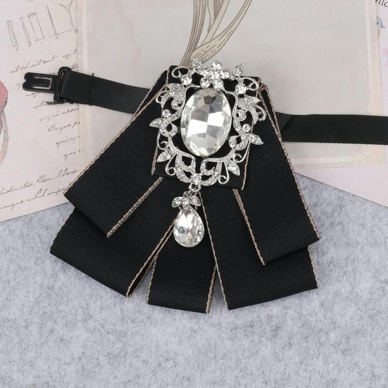 

Hand-made Man New Retro Rhinestone Ribbon Bow Tie Diamond Brooch Women s Shirt Collar Solid Business Office Pattern Neckties