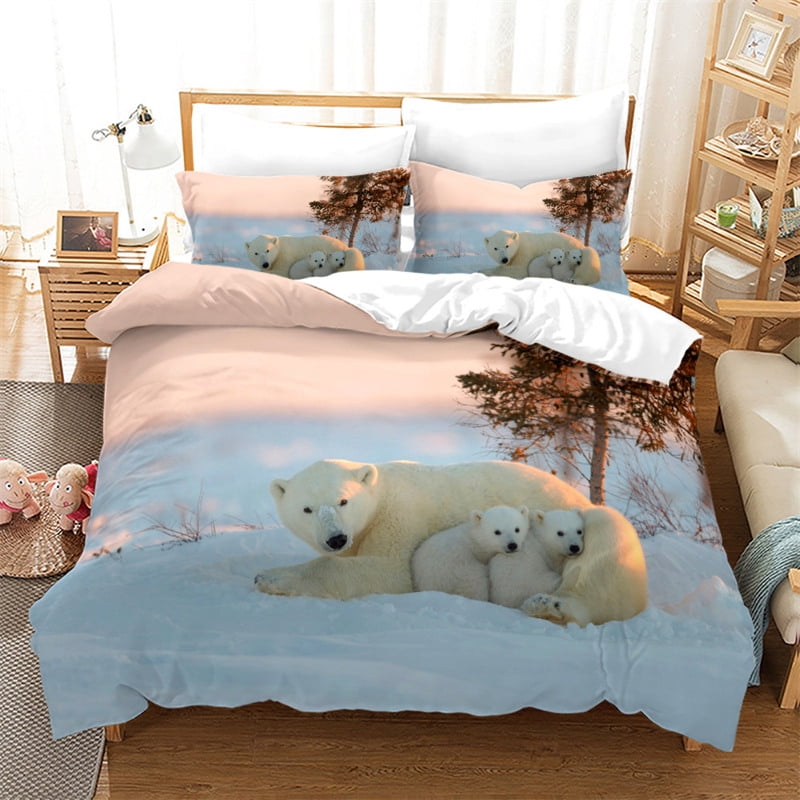Comforter Polar Bear Queen Size Natural Sunset Sky Arctic Glacier Ice Lake Lovely Wild Animal Comforter Warm