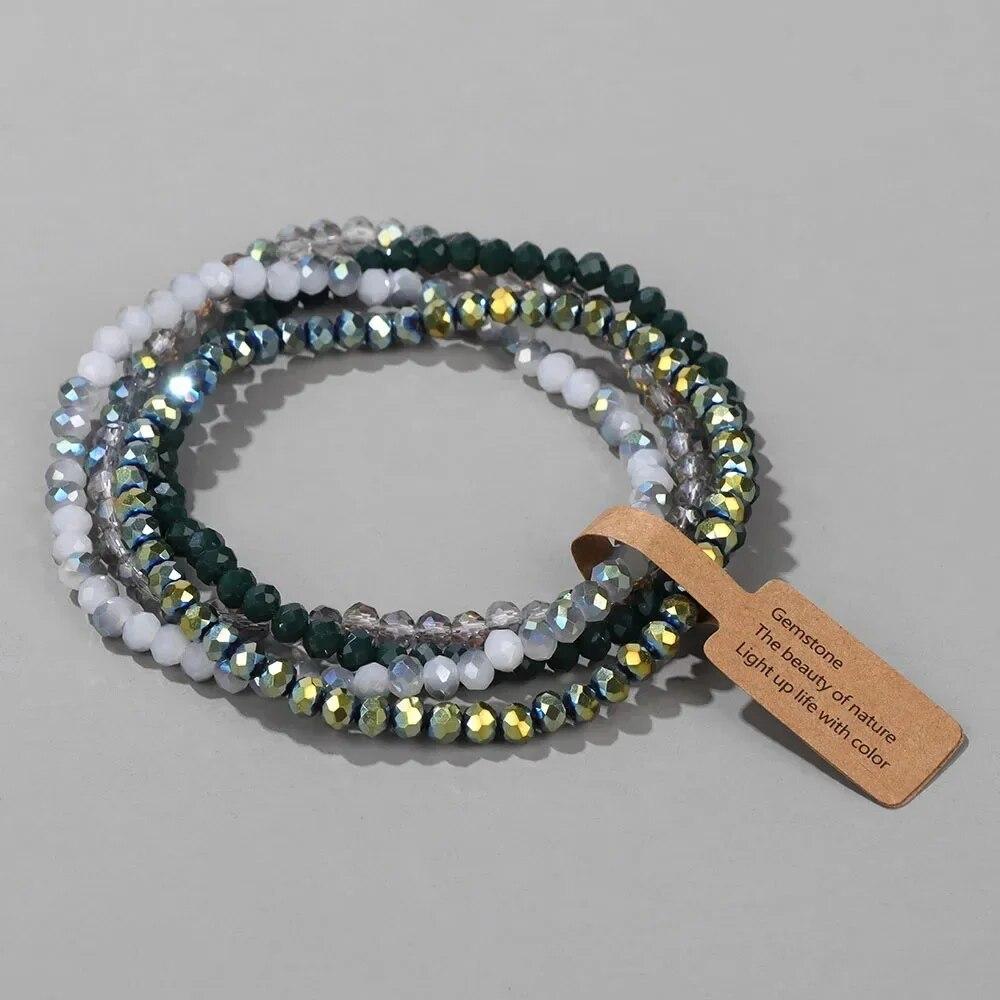 4 Pieces Set Faceted Glass Beads Stretch Bracelet AB Effected Glass Beads Multi Color Elastic Beaded Handmade Bracelet Jewelry