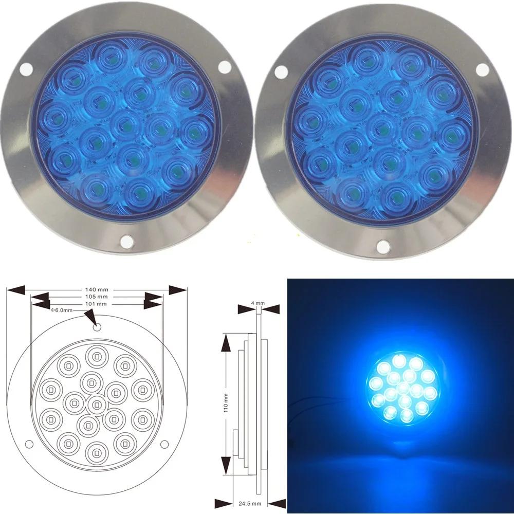 2PCS Round Rear Tail Lights Car LED Brake Stop Turn Signal Warning Lights 16LED Taillight Truck Trailer Lorry Blue Green 12V 24V синий