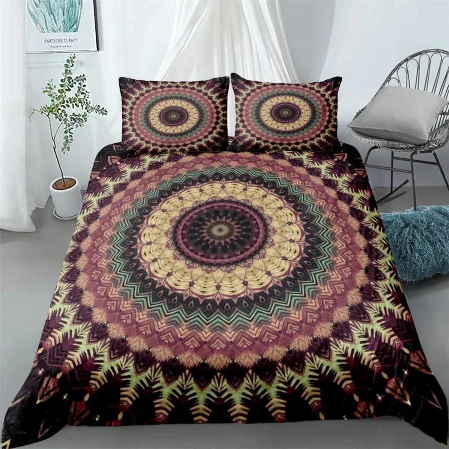 Mandala Sada povlečení Bohémské ložní prádlo Modrá Růžová Elegantní Bohémský Romantický King Polyesterový Povlak na přikrývku Povlak na přikrývku Povlak na polštář