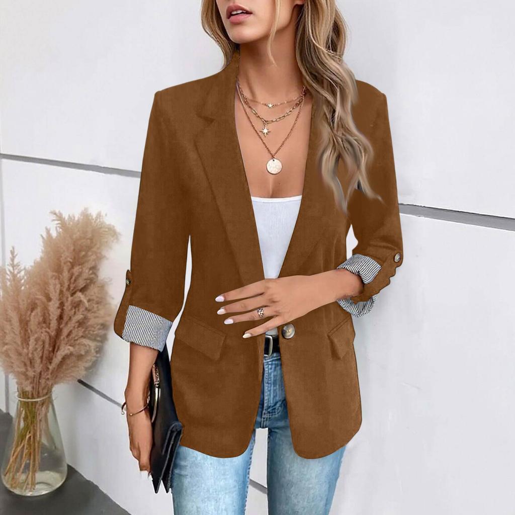 Women's Casual Slim Fit Button Front with Three-Quarter Rolled Sleeves
