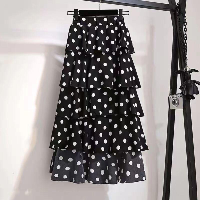 Юбка в горошек Длинная летняя юбка-фея Шифоновая юбка Юбка-торт XL белый — фото 5