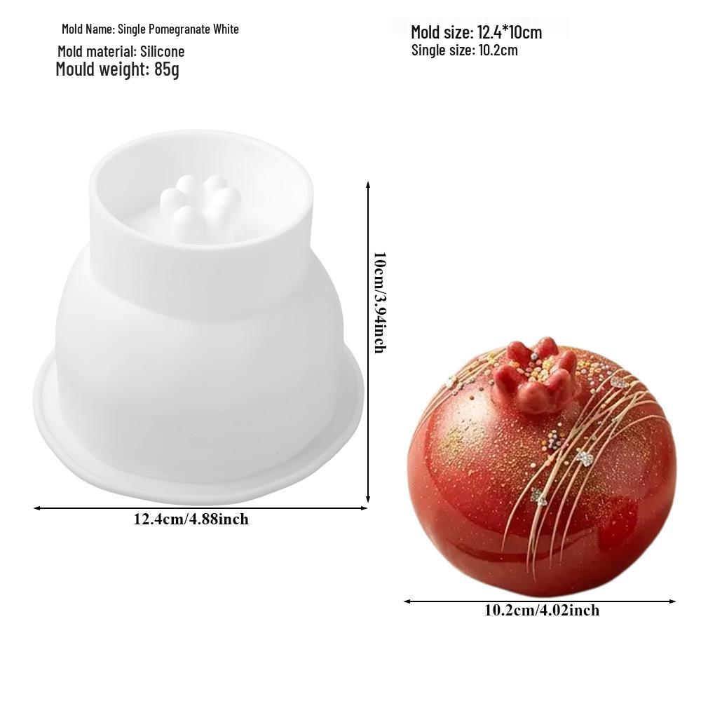 3D Fruchtmousse Silikon Kuchenformen: Birne, Apfel, Ananas, Pfirsich, Durian, Himbeere.