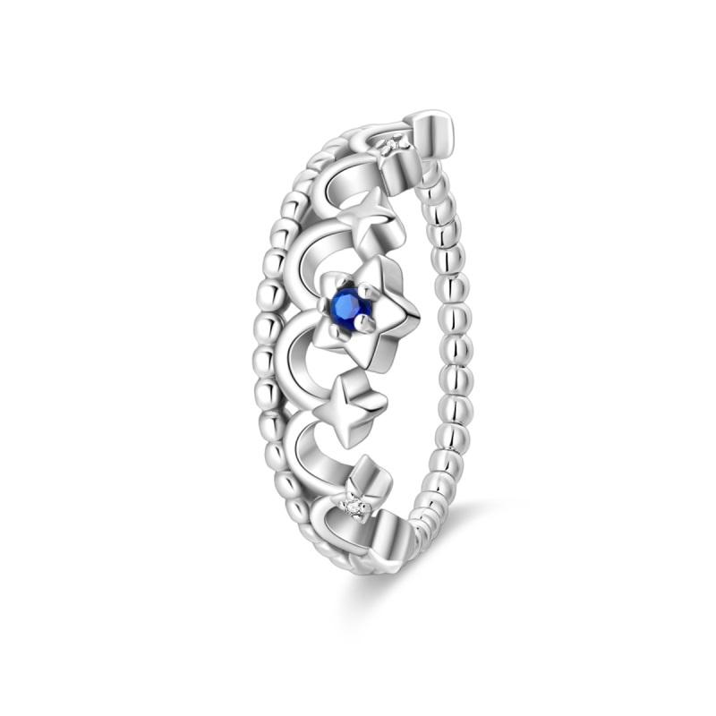 New 100% 925 Silver Fashion Sunflower Sun Moon Wide Rings Classic Heart-Shaped Crown Female Rings Elegant Party Jewelry