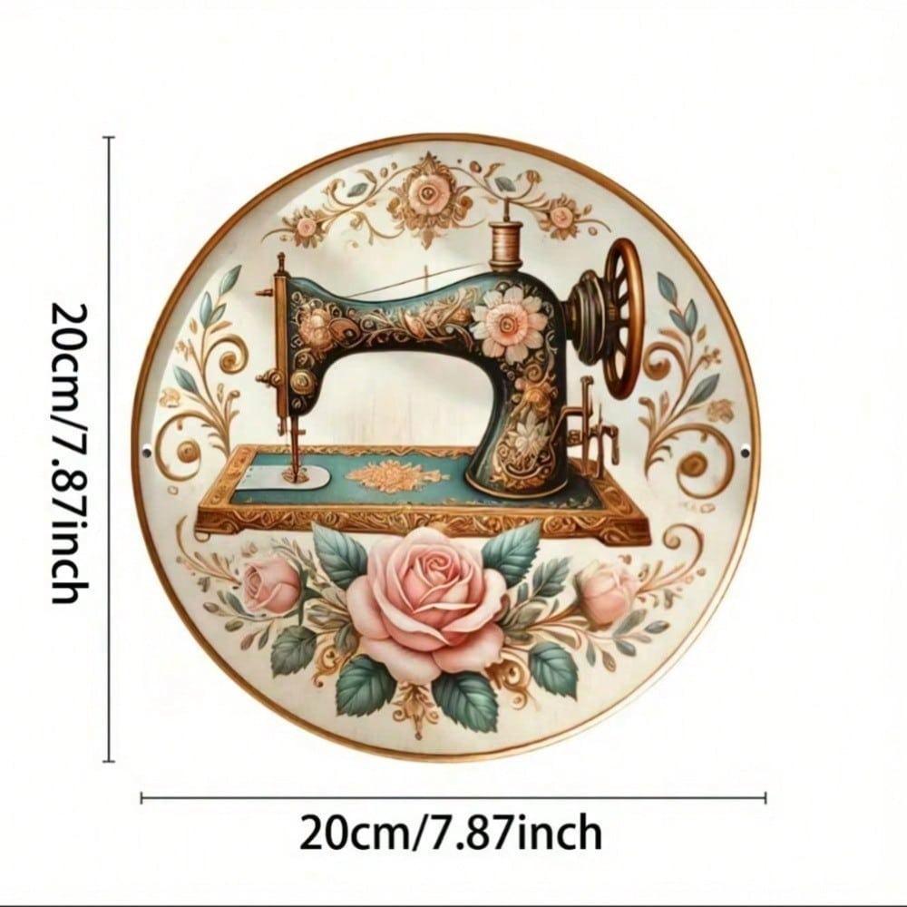 Floral Sewing Machine Iron Wall Art Pink Roses Blue Fabric Easy Hang Home Decor Living Room Bedroom Kitchen