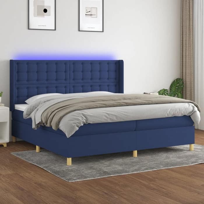 VidaXL Slat Bed Base with Mattress and LEDs, Upholstered Bed with Headboard, Double Bed, Adult Bedroom Bed, 3139227