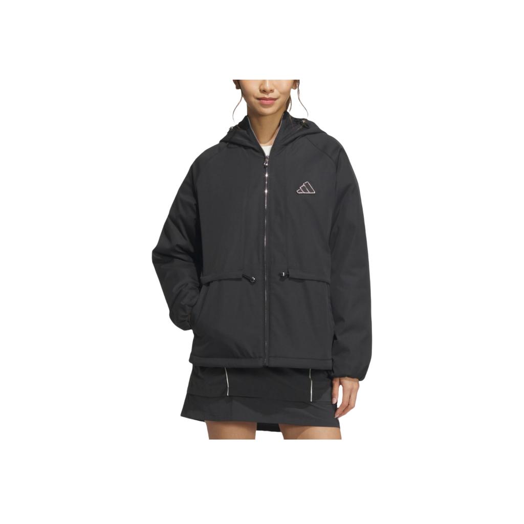 Adidas Casual Series Loose Water-Resistant Soft Woven Hooded Jacket Women Jackets Black Metallic-Silver JZ1587