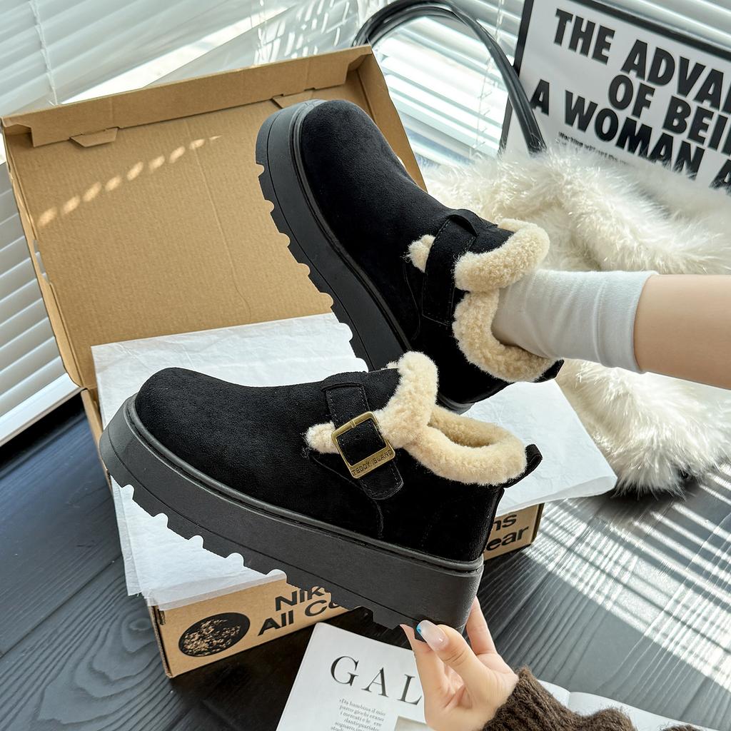 Dámské sněhule na platformě z umělého semiše podzim zima zateplené plyšové kotníkové boty mujer protiskluzová silná podrážka bavlnou polstrované boty 40