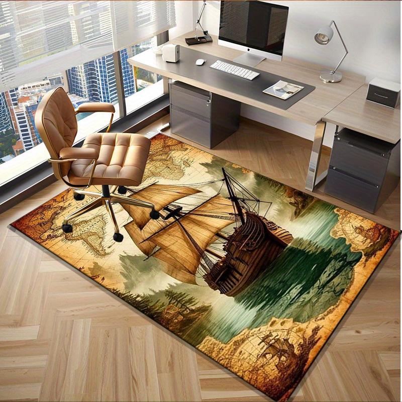 Sailing ship map rug for study room nautical adventure design home office carpet Anti slip carpet can be machine washed