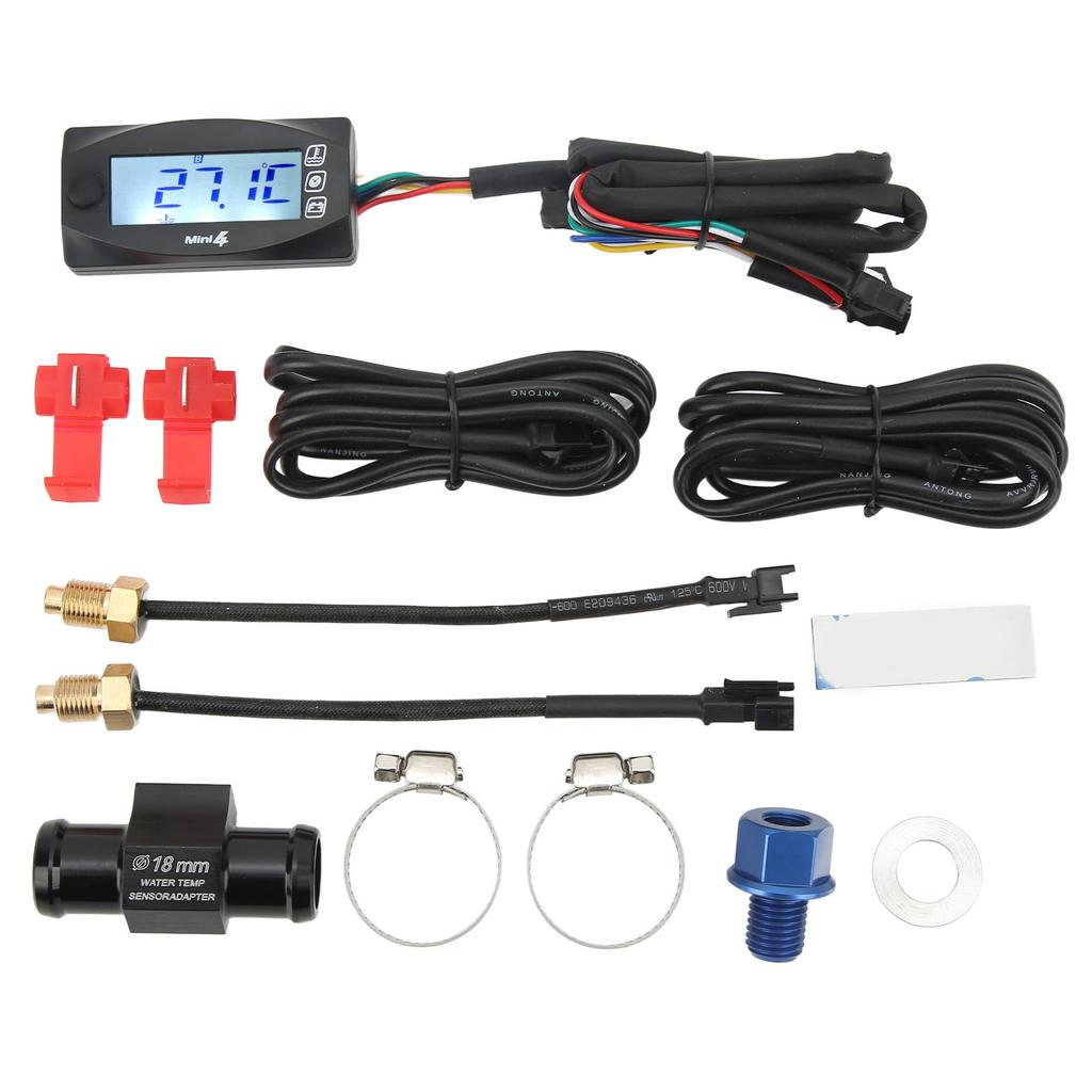 Motorcycle LCD Digital Gauge Voltage Meter Voltmeter Temperature Thermometer Time Display Sensor