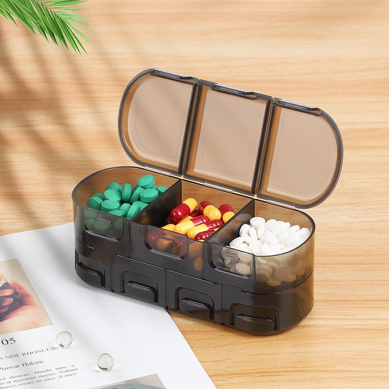 Portable Double-Layer Pill Box with Custom Logo - Weekly Medicine Organizer Emerald Green [Chinese]