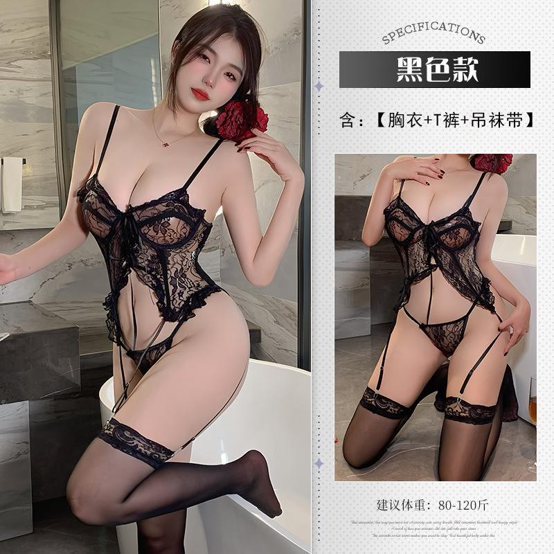 New sexy underwear suspender purple high-end lace with steel ring gathering perspective body sculpting vest set