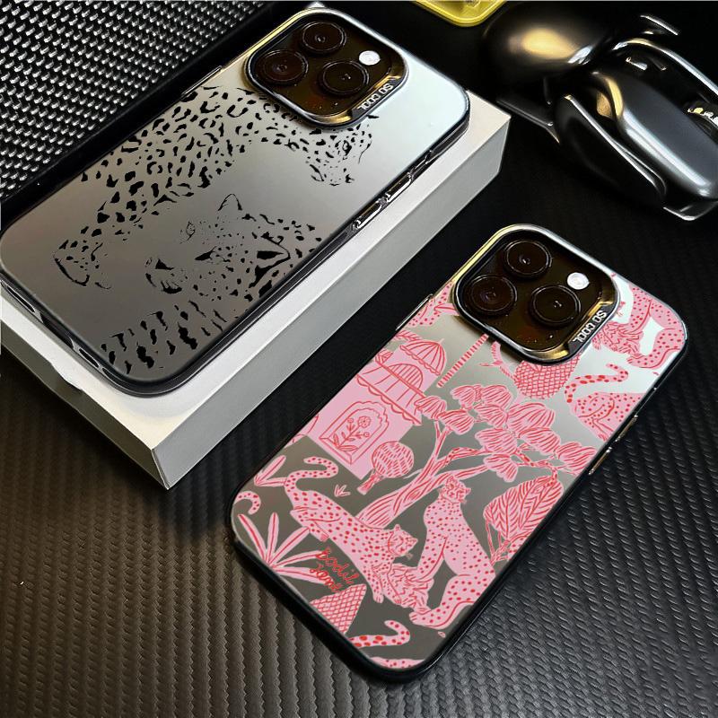 Phone Case for iPhone 15 13 14 Pro Max 11 12 Pro Mini X XR XS 7 8 Plus SE2 Fashion Pink Leopard Electroplate Hard Matte Cover