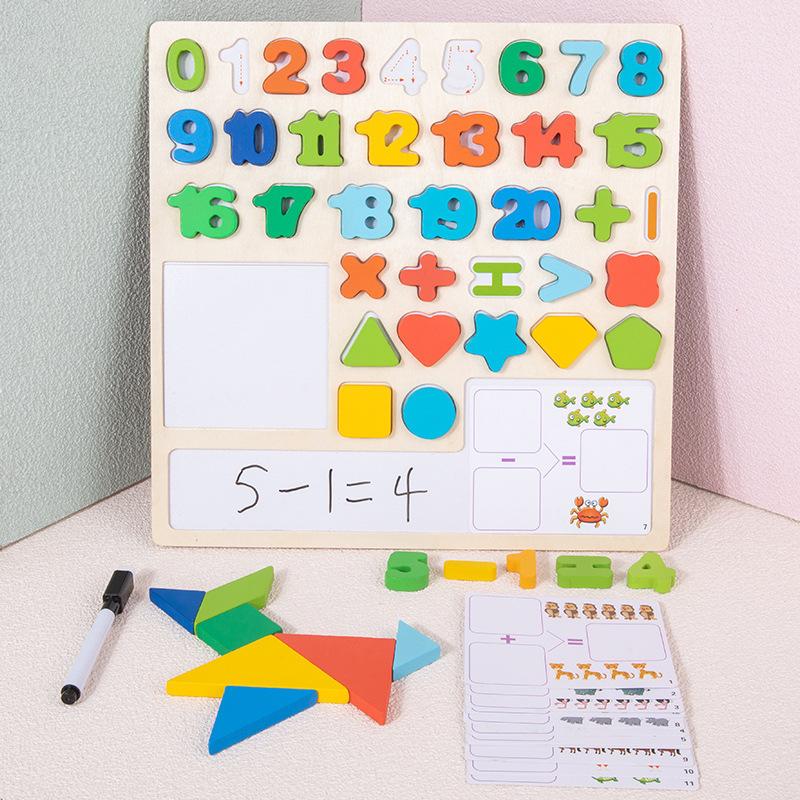 Children's Numbers Letter Matching Board Baby Shape Cognition Number Operation Tangram Puzzle Educational Wooden Toy