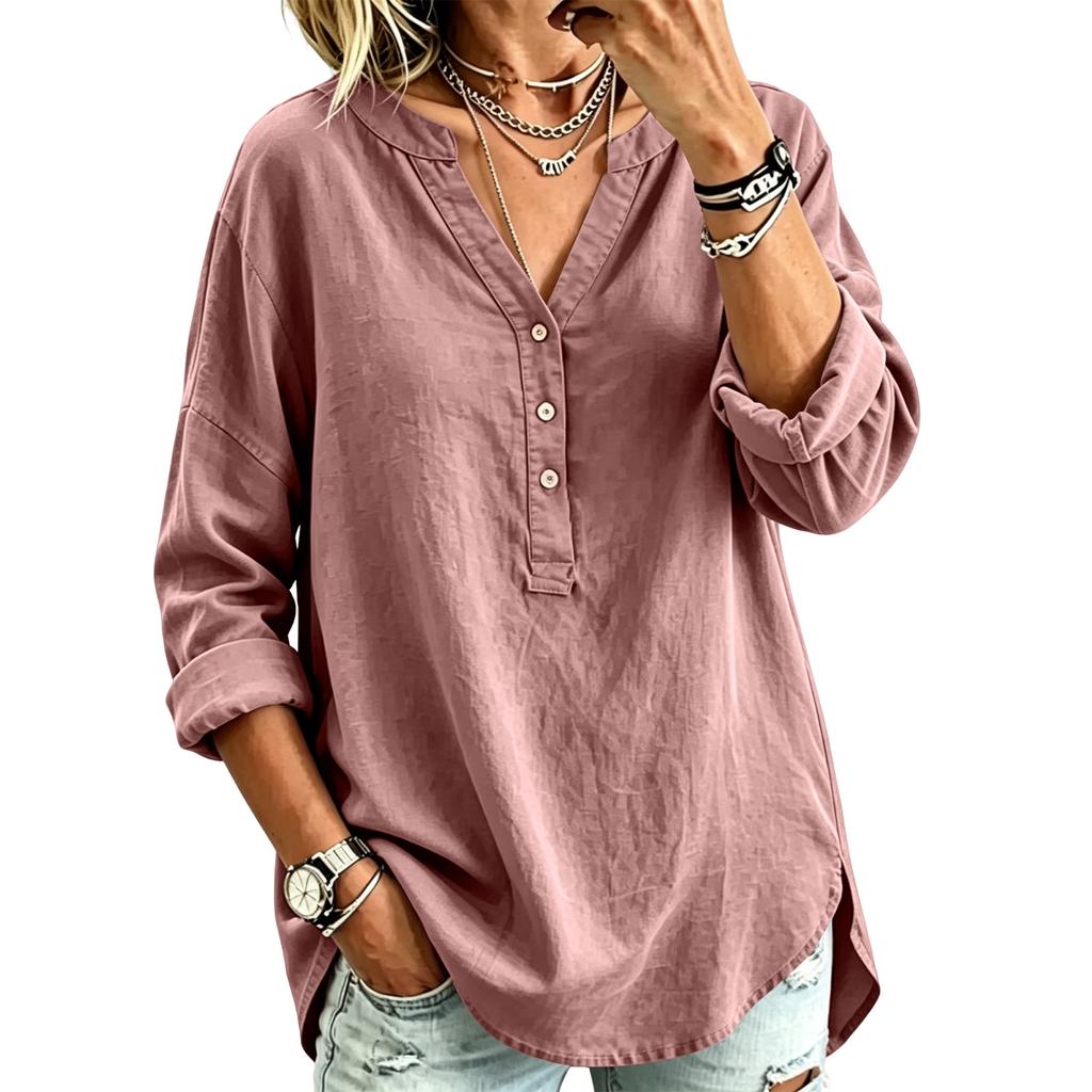 Chemise boutonnée décontractée à col en V pour femme, coupe ample, pour un usage quotidien