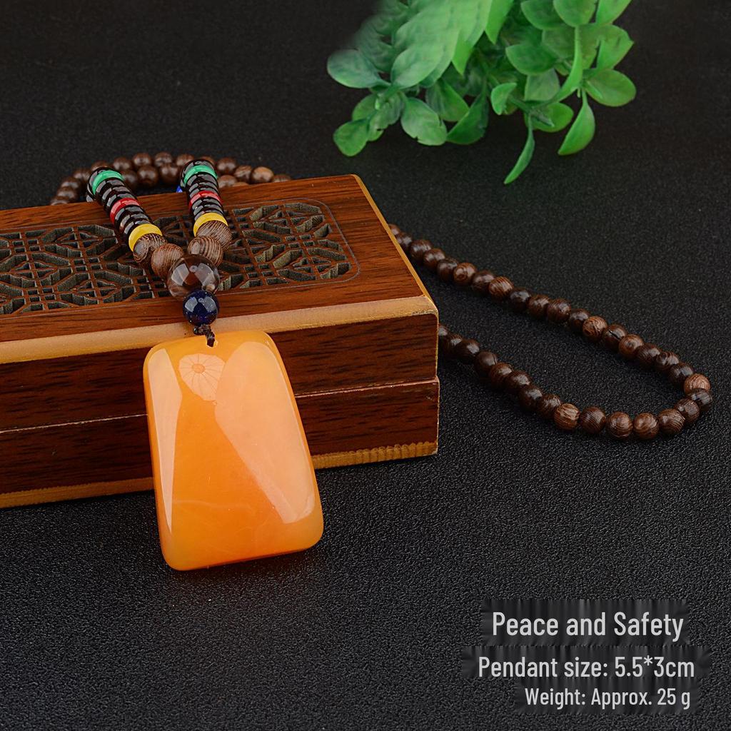 Retro Etniskt Hänge Halsband i Bomull och Lin med Träpärlor och Bodhi-berlock